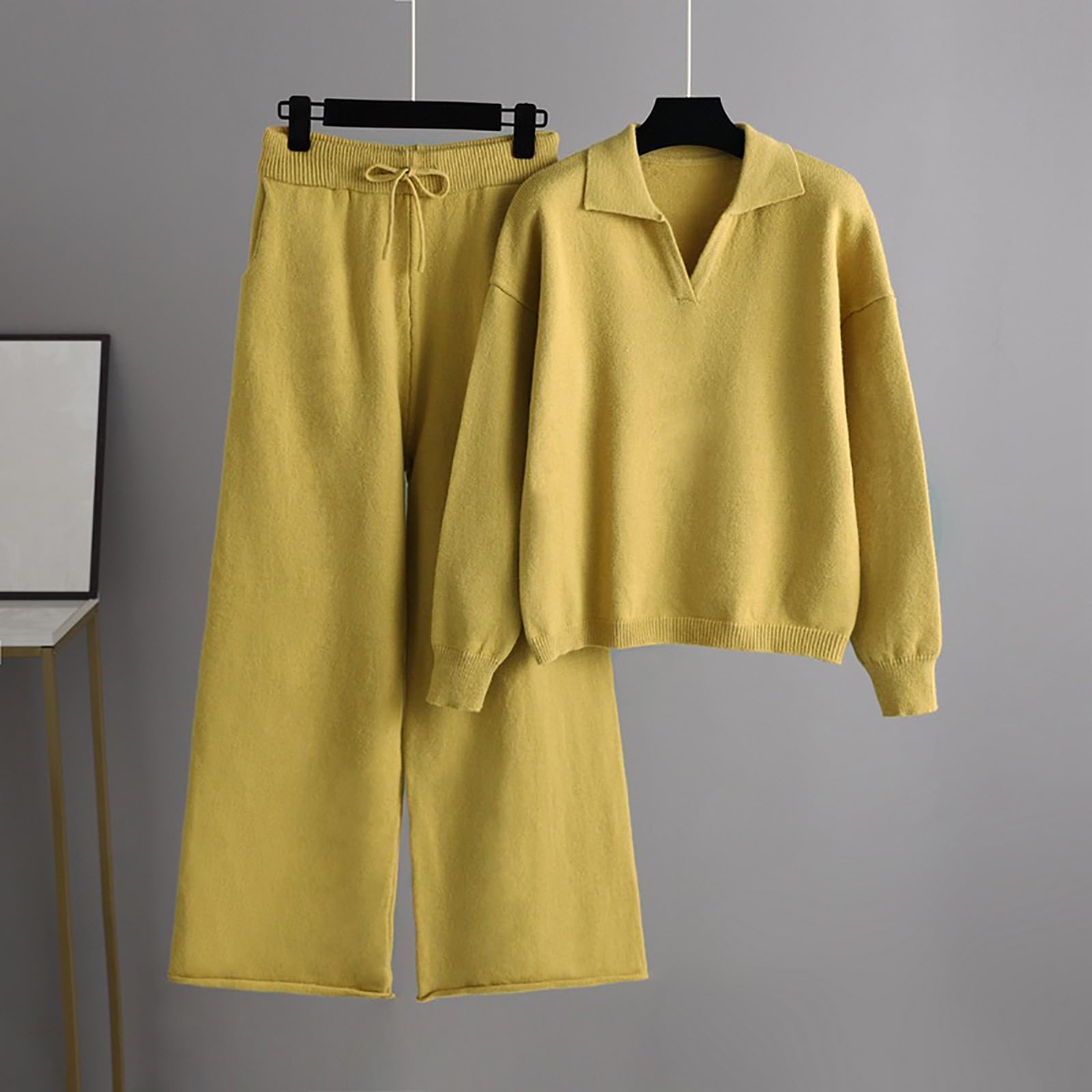 Set Tuta Donna Tailleurs Eleganti Donna Larghi Tute Donna Comode Simpatiche Tuta Elegante Donna Curvy Tuta Casa Donna Abbigliamento Donna Primavera Set Maglione e Pantaloni a Gamba Larga