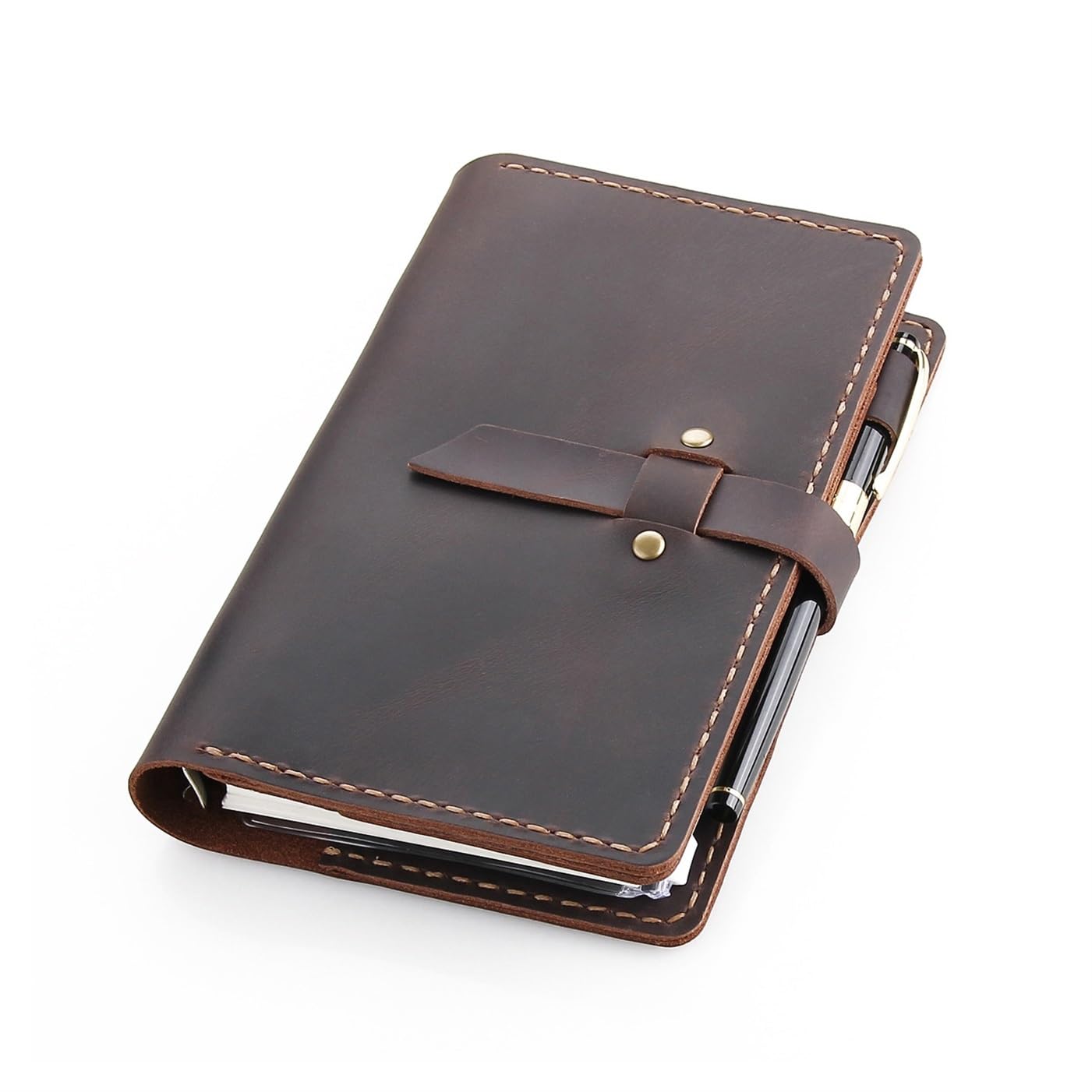 A6 Leder-Notizbuch mit 6 Ringen nachfüllbar – Planer mit Kartenfächern, Stiftschlaufe & Taschen – Vintage handgemachtes Reisetagebuch & Organizer for Männer & Frauen(Coffee)