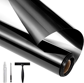 Beautysaid Window Film Privacy One Way Clear, Mirror Heat Reflective Window Security Tint Film Home, Anti Glare UV Sun Blocker Glass Door Covers, Static Cling See Out Not In (45x200cm, Black)