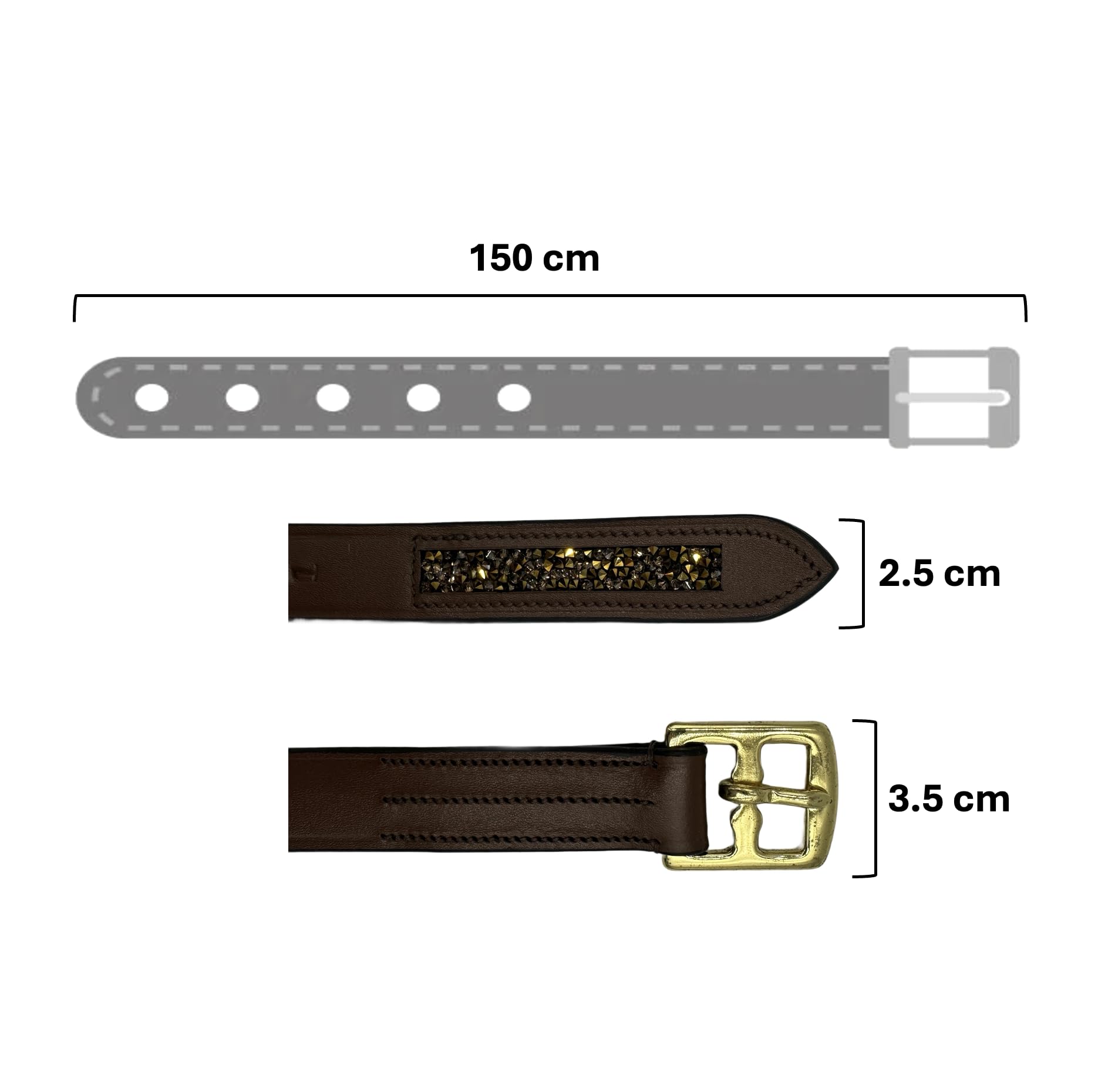 ES5011 Leder Steigbügelriemen Glitzersteinenr, Braun, 150 cm