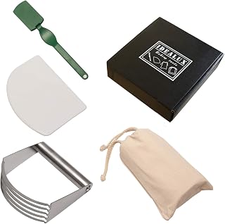 5 Piece Baguette Bread Making Tool Set，Heavy Duty Proofing Cloth,Healthy Plastic Dough Scraper,Stainless Steel Dough Blender and Dough Scoring Tool,Professional Baguette Baking Tool in Kitch