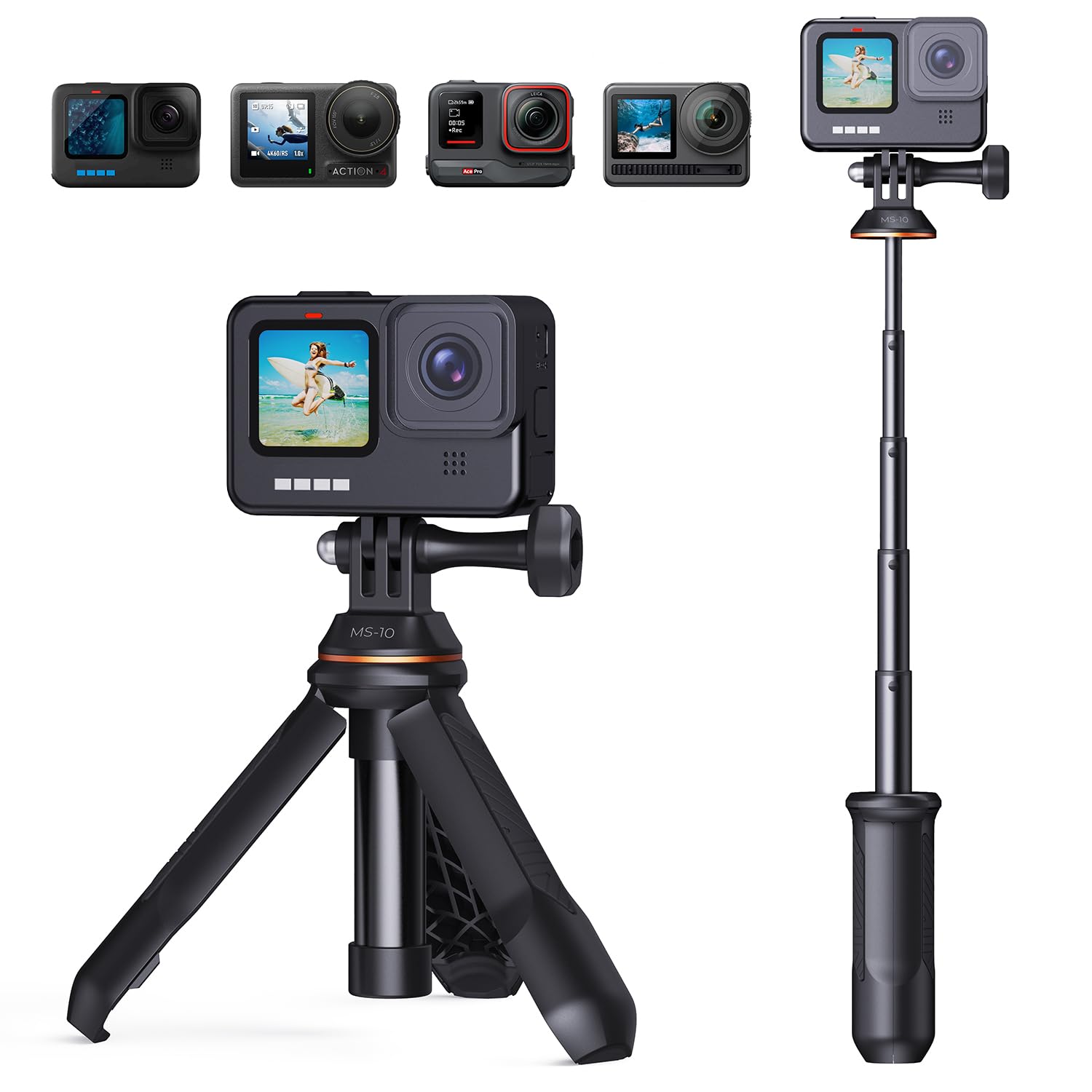 K&F Concept Bastone Selfie 33cm MS10, Mini Treppiede con Asta Telescopica, Selfie Stick Portatile e Compatibile con Go Pro Hero 13,12,11,10, DJI Osmo Action 5 Pro, 4,3, Insta 360, per Live Stream Vlog