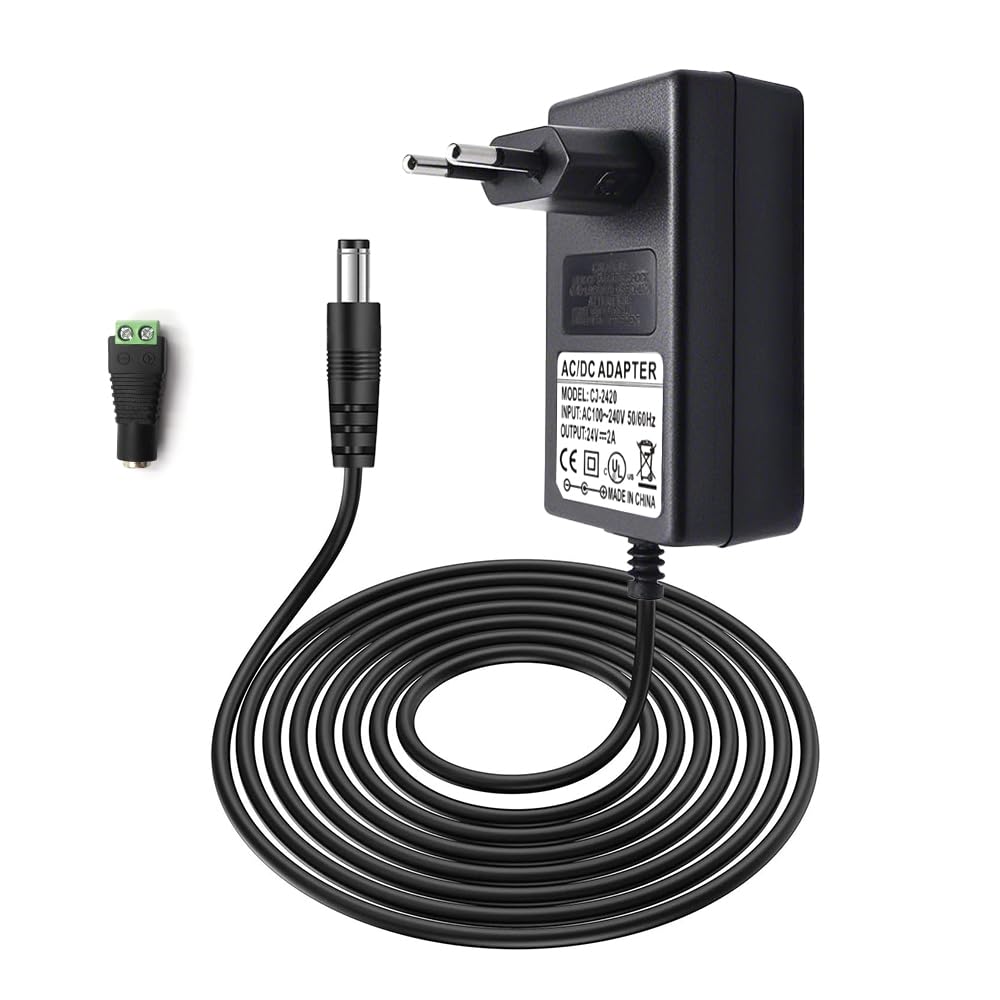 Arotelicht Zasilacz sieciowy LED 24 V 2 A AC 100-240 V transformator 48 W adapter 5,5 x 2,1/2,5 mm - prąd stały, bez migotania i ochrona bezpieczeństwa (bez ładowarki), wtyczka EU