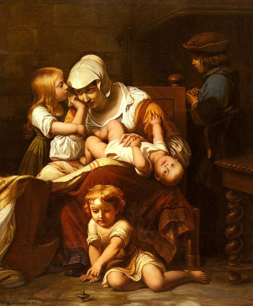 Oil Painting on Canvas - 2 Famous Wall Art - Juene Mere Et Ses Enfants maternity Hippolyte Delaroche -05, 50-$2000 Hand Painted by Art Academies' Teachers