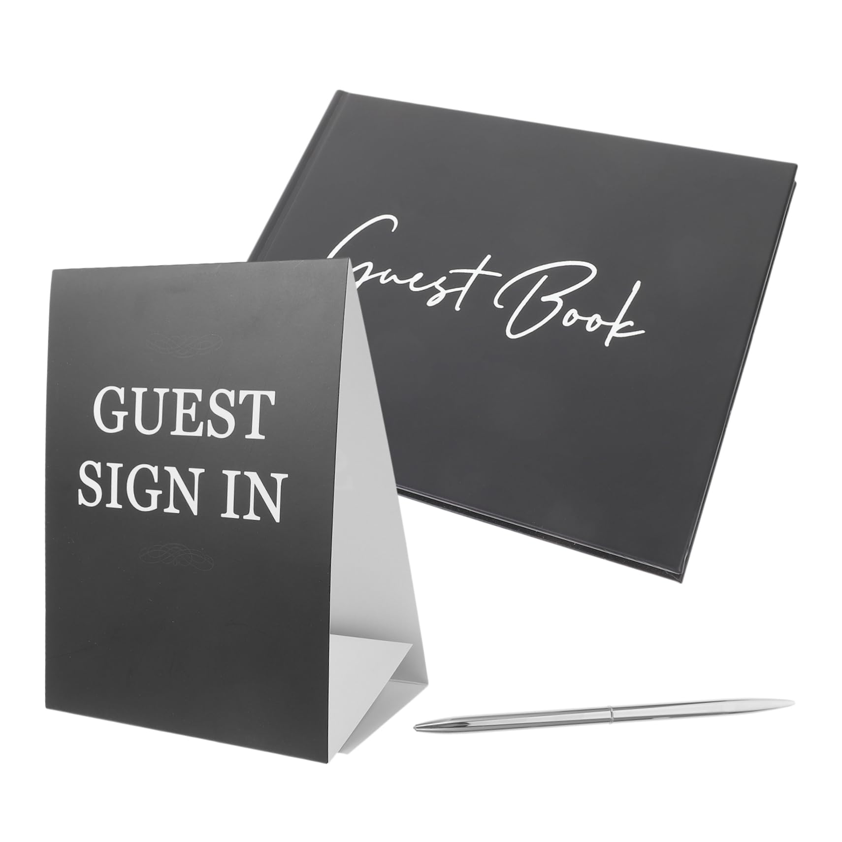 NUOBESTY Libro degli Ospiti Matrimonio in Carta e Plastico Nero Set 1 per Registrare Dediche e Firme in Occasione di Decorazione e Festa Nuziale