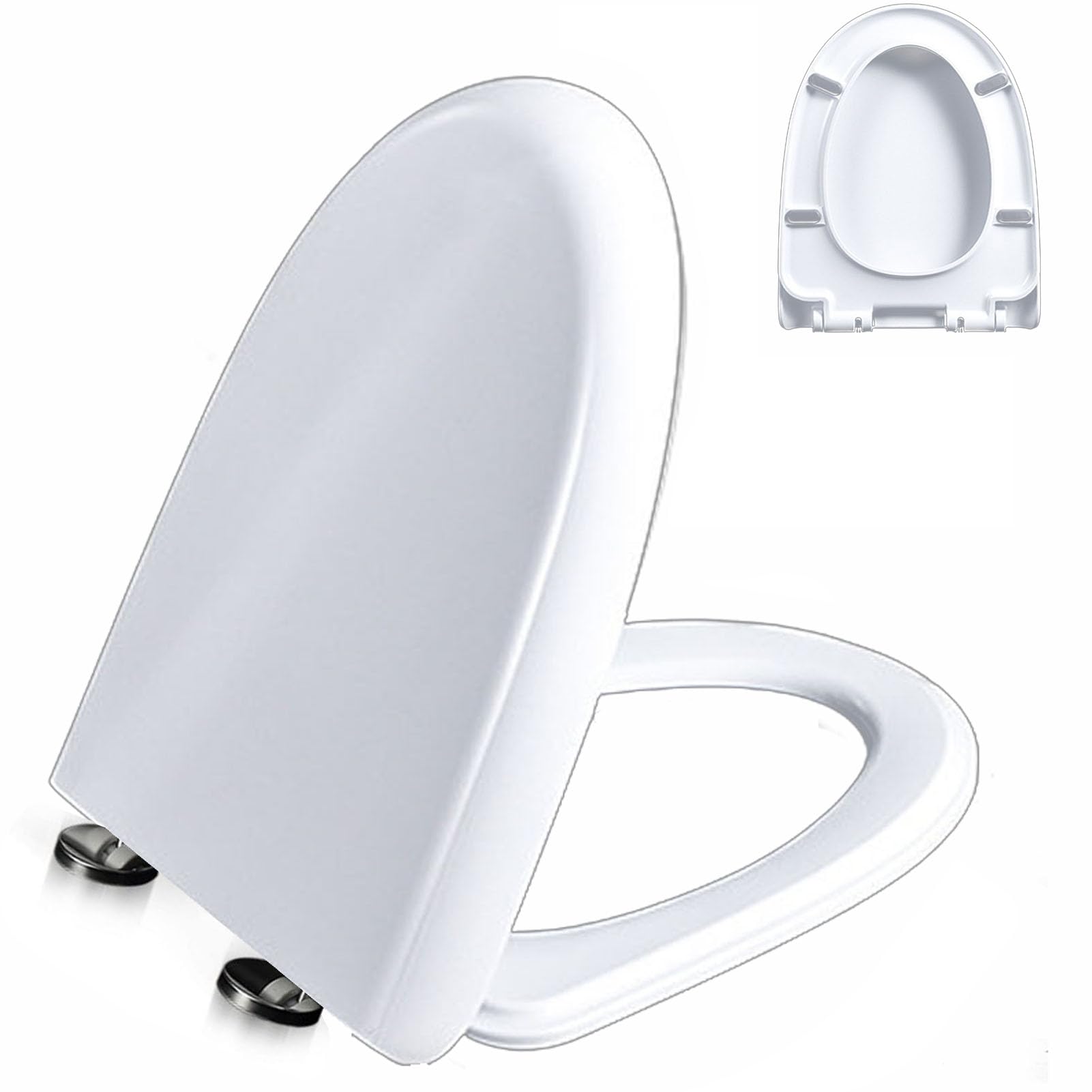 Soft Close Close Toilet seat, Quick Release, Stainless Steel Hinges, Easy Install, White, Adjustable, Lightweight, Durable, Portable, User-Friendly, Compact, urea, Formaldehyde, 02m