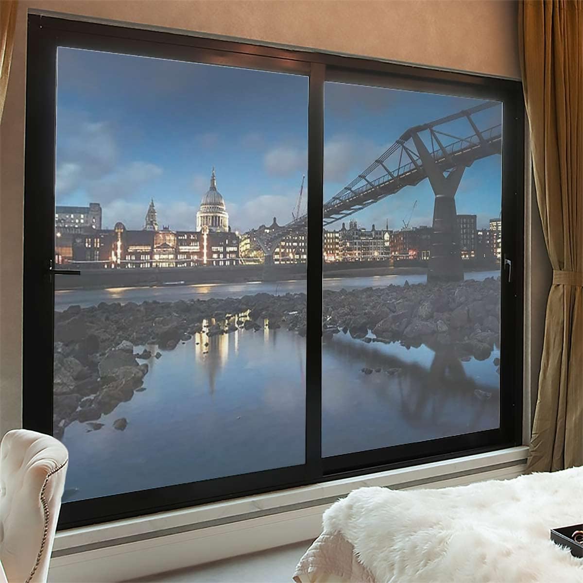 Brown Rose Window Privacy Film See Out Not in One Way, Sun Blocking Anti UV Window Sticker Heat Insulation Glass Film Self-Adhesive Mirror Film Brooklyn Bridge Sunset 23.6Wx35.4L-inch x2 Pcs