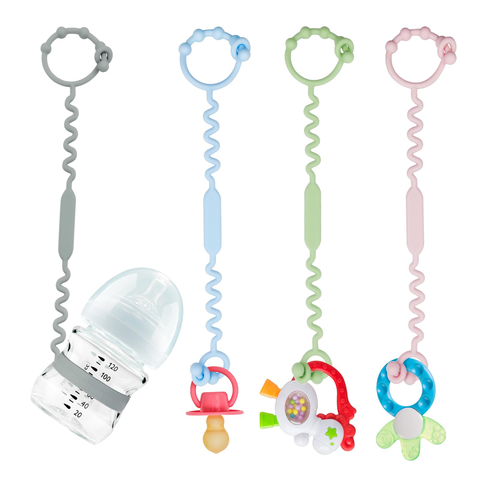 Toy Straps, Silicone Toy Straps for Stroller, Toy Safety Straps, Sippy Cup Straps, Adjustable Toy Holder for Stroller, High Chair - BPA Free (B-4