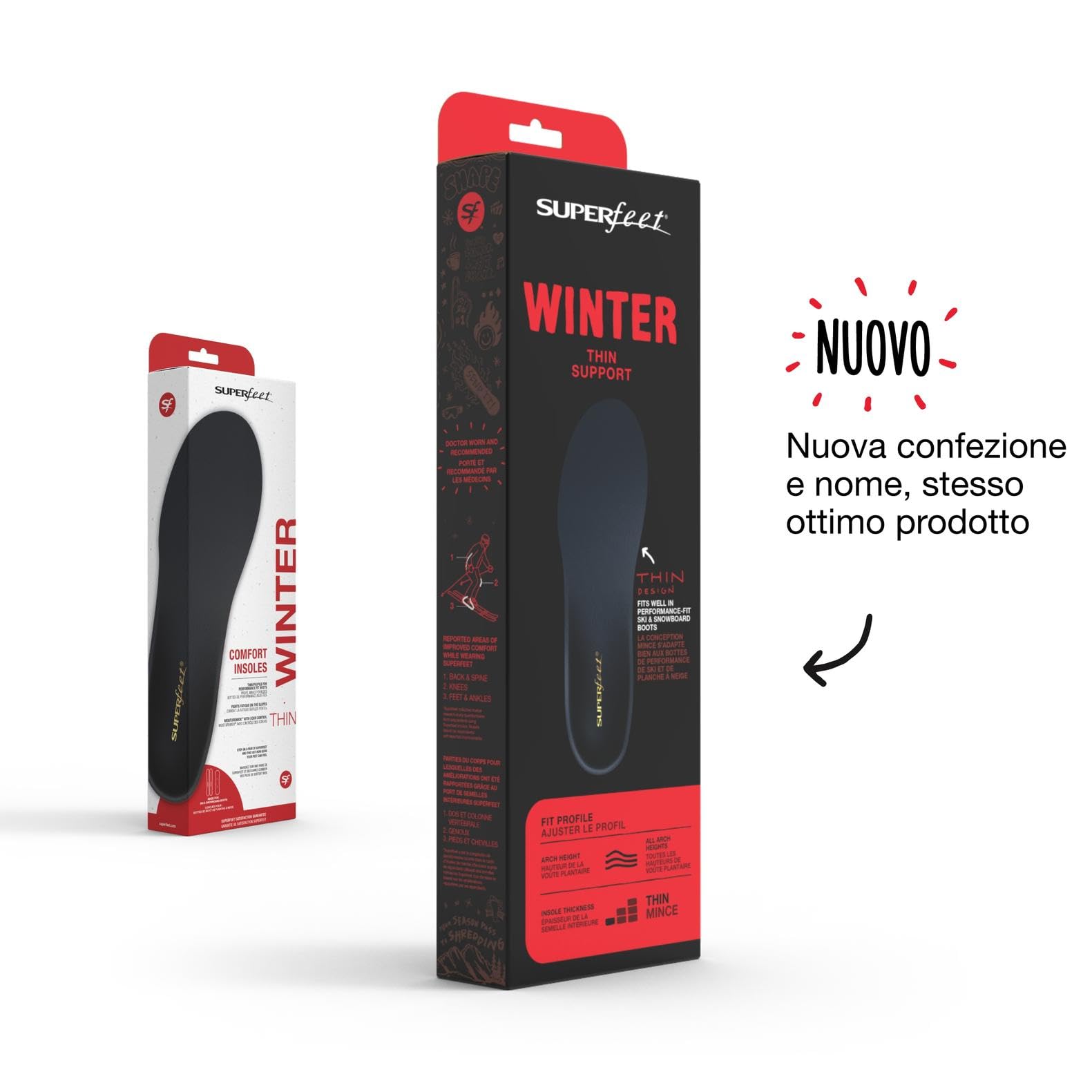 Superfeet Winter Thin Support Solette per Sci e Snowboard, EU 45-46.5 | Sostegno sottile per scarponi da sci e snowboard ad alte prestazioni con copertura termica, rivestimento Moisturewick