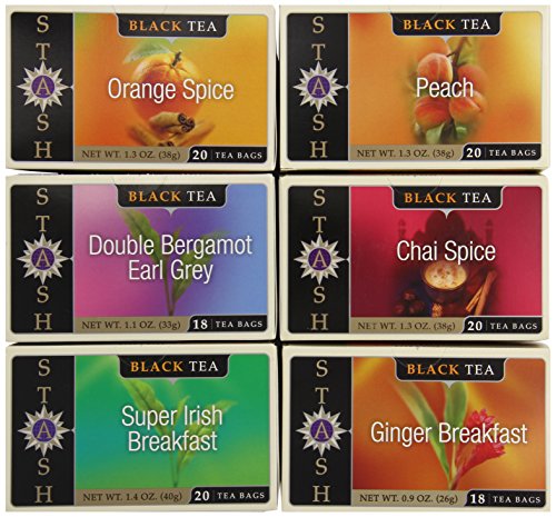 Stash Tea Black Tea Six Flavor Assortment 18-20 Count Tea Bags in Foil (Pack of 6) Individual Black Tea Bags for Use in Teapots Mugs or Cups, Brew Hot Tea or Iced Tea