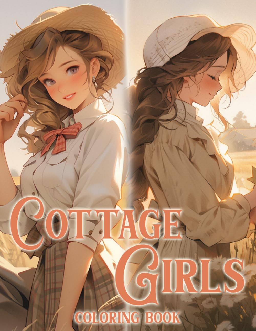 Cottage Girls Coloring Book: Charming Farm Girls and Scenic Landscapes Coloring Pages with Country Life Illustrations for Kids & Teens, Adults Stress Relief & Relaxation