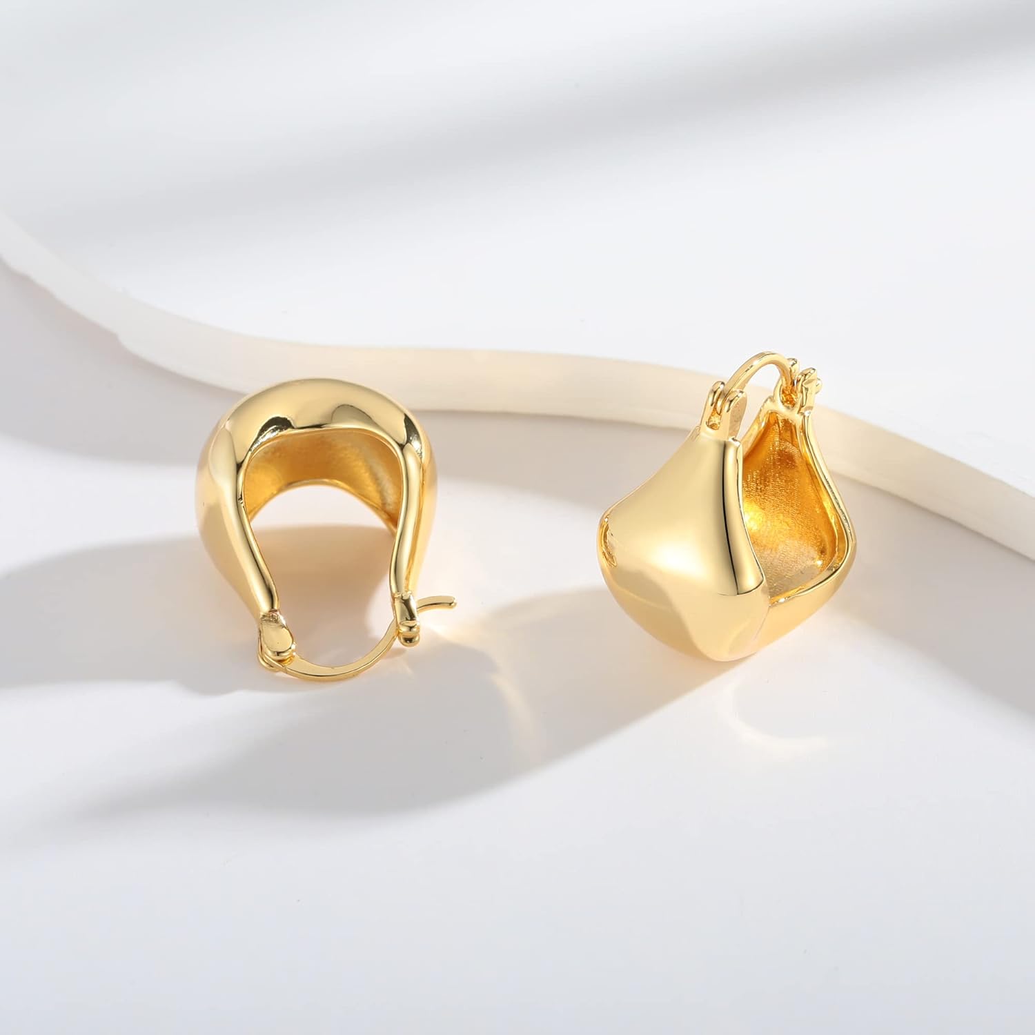 WOWORAMA Gold Chunky Hoop Earrings for Women Filigree Gold Hoop Earrings Lightweight Basket Hoop Earrings Simple Thick Round Ball Hoop Earrings - Image 4