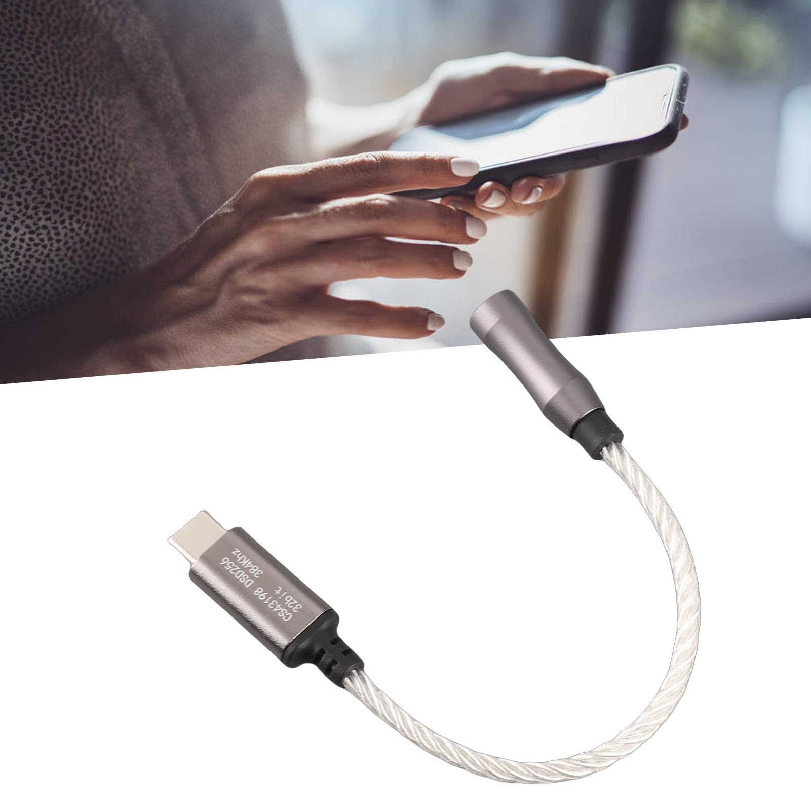 AMONIDA Adattatore Amplificatore per Cuffie da Tipo C a 3,5 Mm Qualità Premium per gli Amanti della Musica Costruzione Placcata Argento da 15 Cm (SILVER)