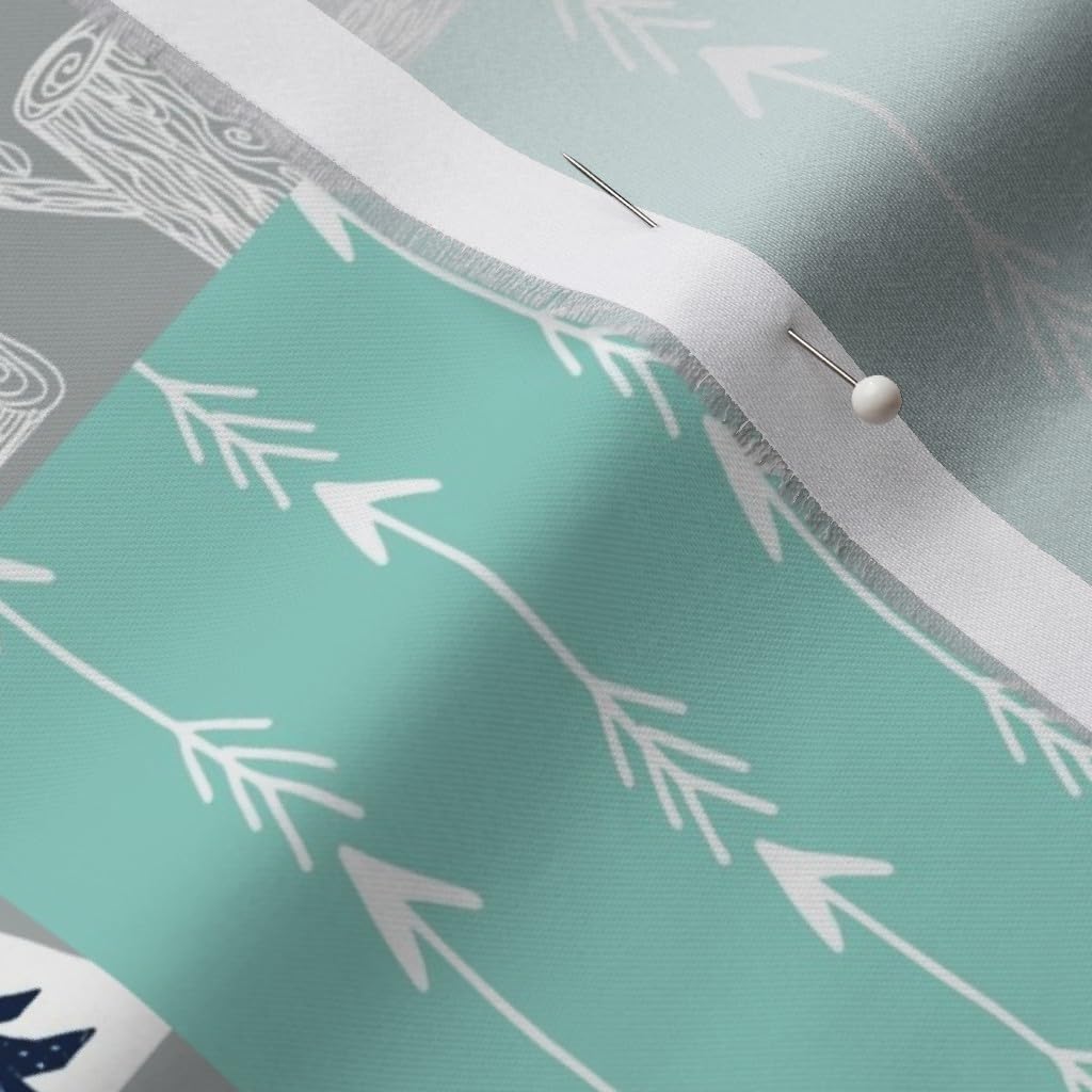 Spoonflower Fabric - Forest Bear Quilt Navy Mint Grey Kids Nursery Boy Printed on Organic Cotton Sateen Fabric by The Yard - Sewing Quilting Apparel Home Decor
