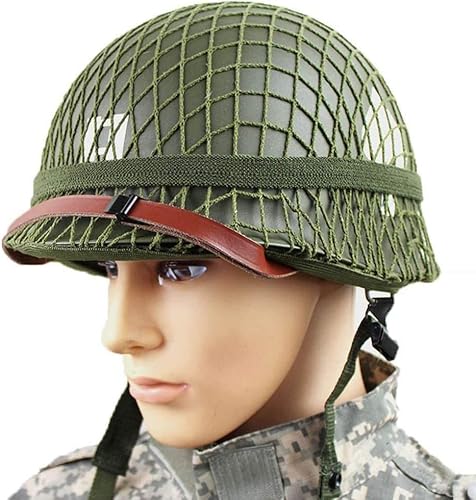 Miniatura 6 de WW2 Ejército de EE. UU. M1 Réplica de casco verde con redlona correa de barbilla DIY pintura
