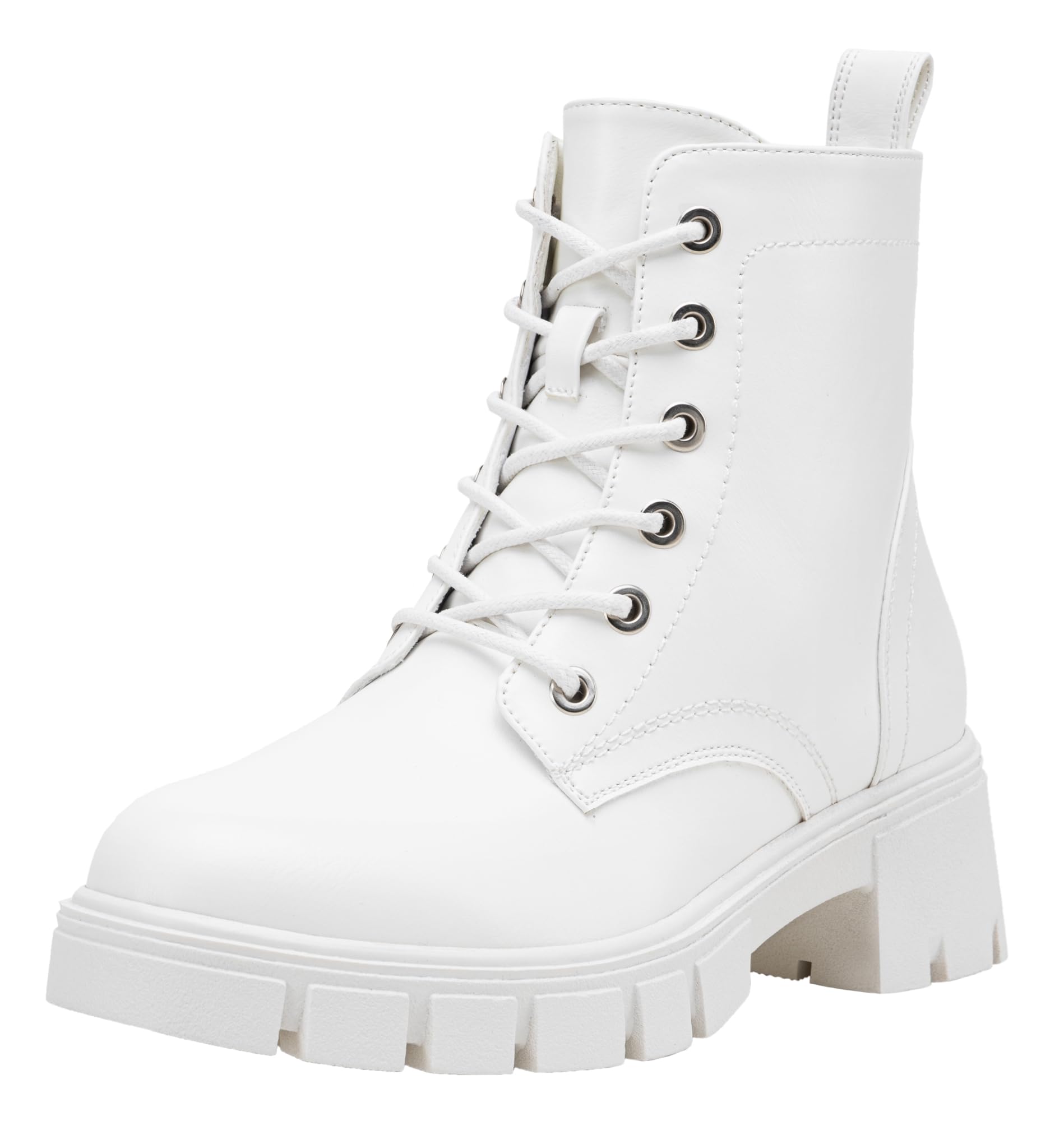 Photo 1 of ***SIMILAR TO STOCK PHOTO*** Vepose Women's 9626 Combat Ankle Boots, Lace-up Platform Chunky Heel Booties with Side Zipper 9 Lace Up Combat-9626-white