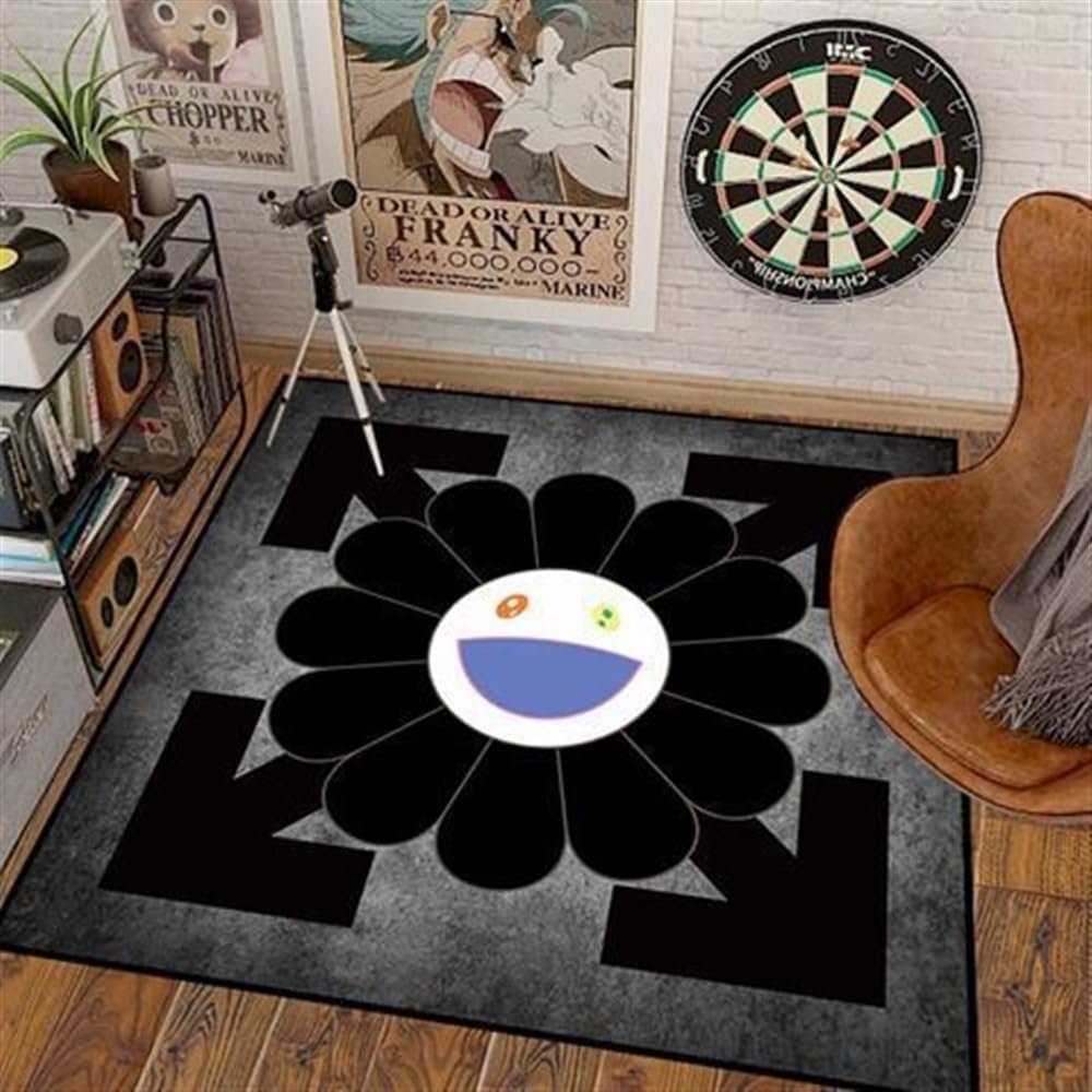32Inch Takashi Murakami Rug，Happy Face Rug，Flower Design for Bedroom Aesthetic Room Decor (Color : 21, Size : 32X32inch(80x80cm))
