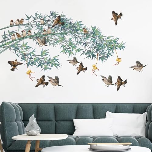 Art Eanur Wall Stickers Bamboo Forest And Birds Wall Decals Chinese Style Wall Decor Chinese Style Wall Decor Peel And Stick Wall Decal For Begdoom Living Room Home Decor (Green) #TOP2