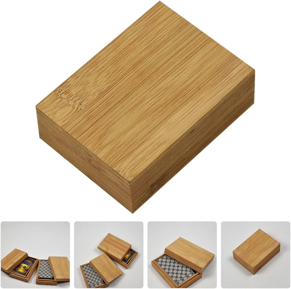 Zerodeko Wooden Playing Card Holder Box Playing Card Deck Container Rustic Card Storage for Poker Cards Bank Cards Business Cards Game Cards Khaki