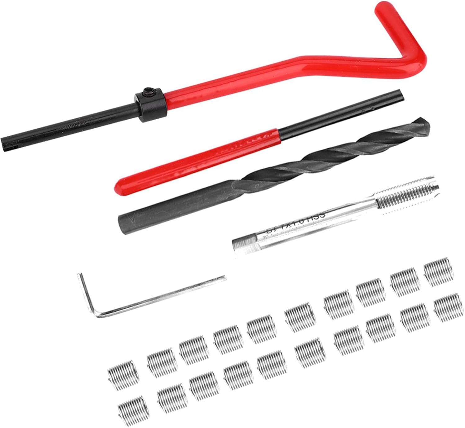 25Pcs Thread Repair Kit, Stainless Steel Twisted Drill Wrench, Tap Insertion Tool, Threaded Insert M7x1, Metric Imperial Units Conversion, High Strength Wear Threaded
