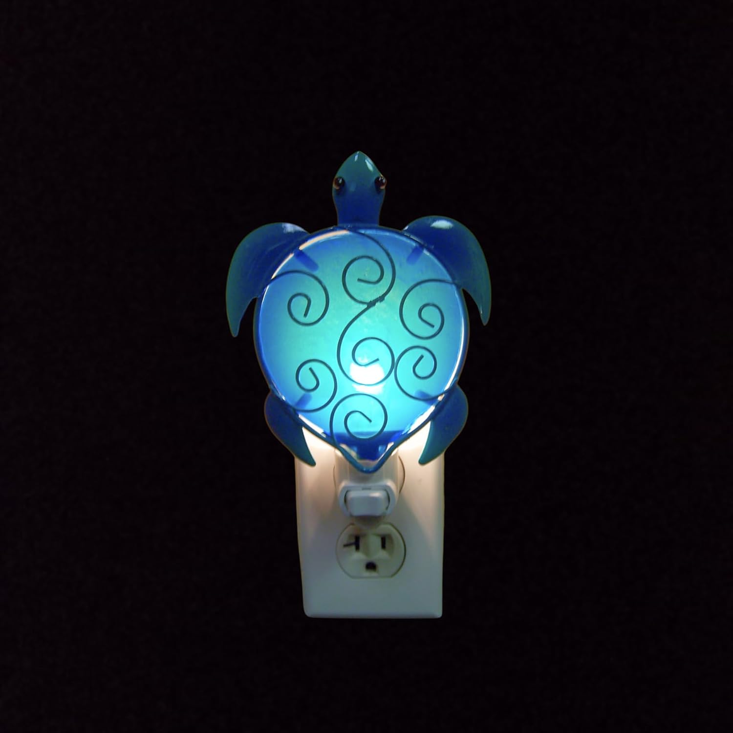 Wowser Blue Sea Turtle Hand Painted Glass Night Light, Beach Theme Home & Office Decor, Unique Sea Turtle Night Light, 6.25 Inches