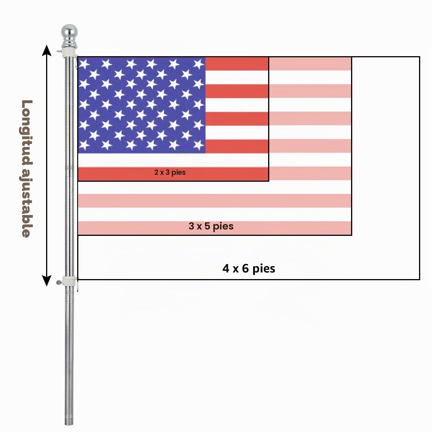 Kit de Asta de Bandera de Aluminio Plata 150cm con Soporte Asta de Bandera de Acero Inoxidable, Kit de Barra de Bandera de Montaje en Pared Exterior con Anillos Giratorios/Base Plata