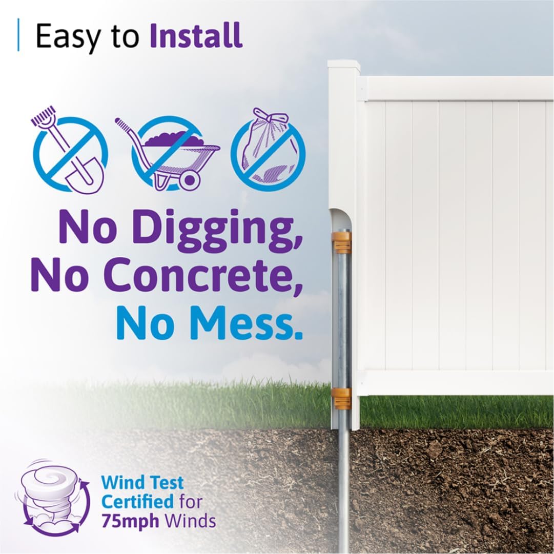 4ft H x 6ft W (1 Panel + 1 Post) No Dig WamBam Sturbridge Fence Kit, White Vinyl Picket Fence Panel, Easy DIY Installation Fence Panel Kit, Durable Outdoor Fence for Yard or Pool, BL19103