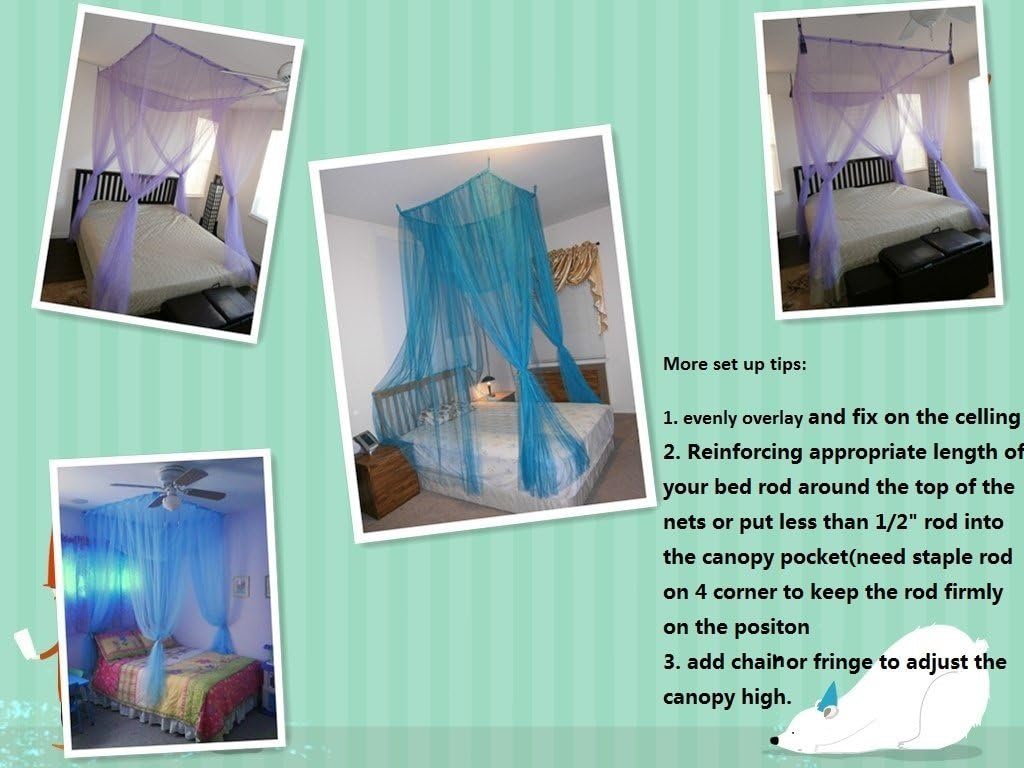 OctoRose Four Post Mosquito Net for Bed Canopy -Fits Queen, King, California King Beds-Indoor & Outdoor Use- TealBlue