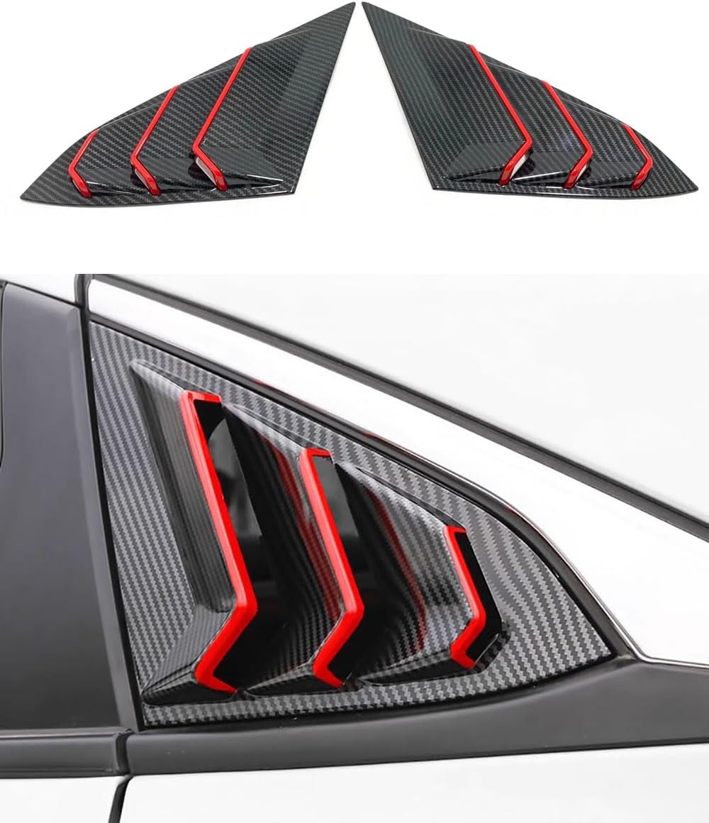 Car Accessories Fit for Honda Civic 10th Gen 2016-2021 ABS Exterior Rear Side Window Louvers Air Vent Shades Cover Blinds Trim (Carbon Fiber red) 2PCS Set