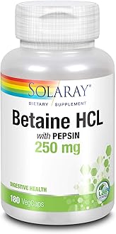 SOLARAY HCL with Pepsin - Digestive Support - 250 MG (180 Capsules)