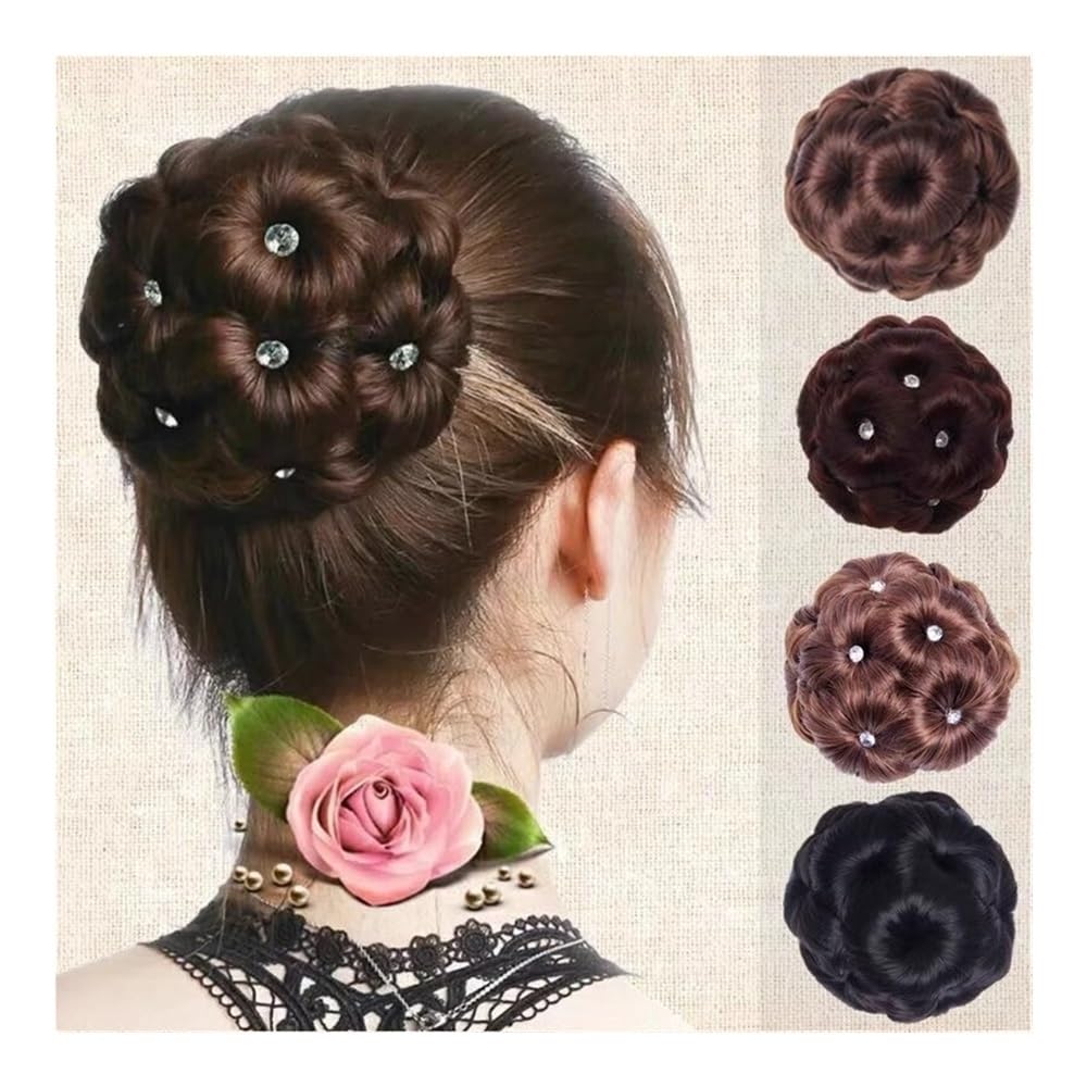 Postiche chignon fleurs marron-noir pour coiffure Cheongsam