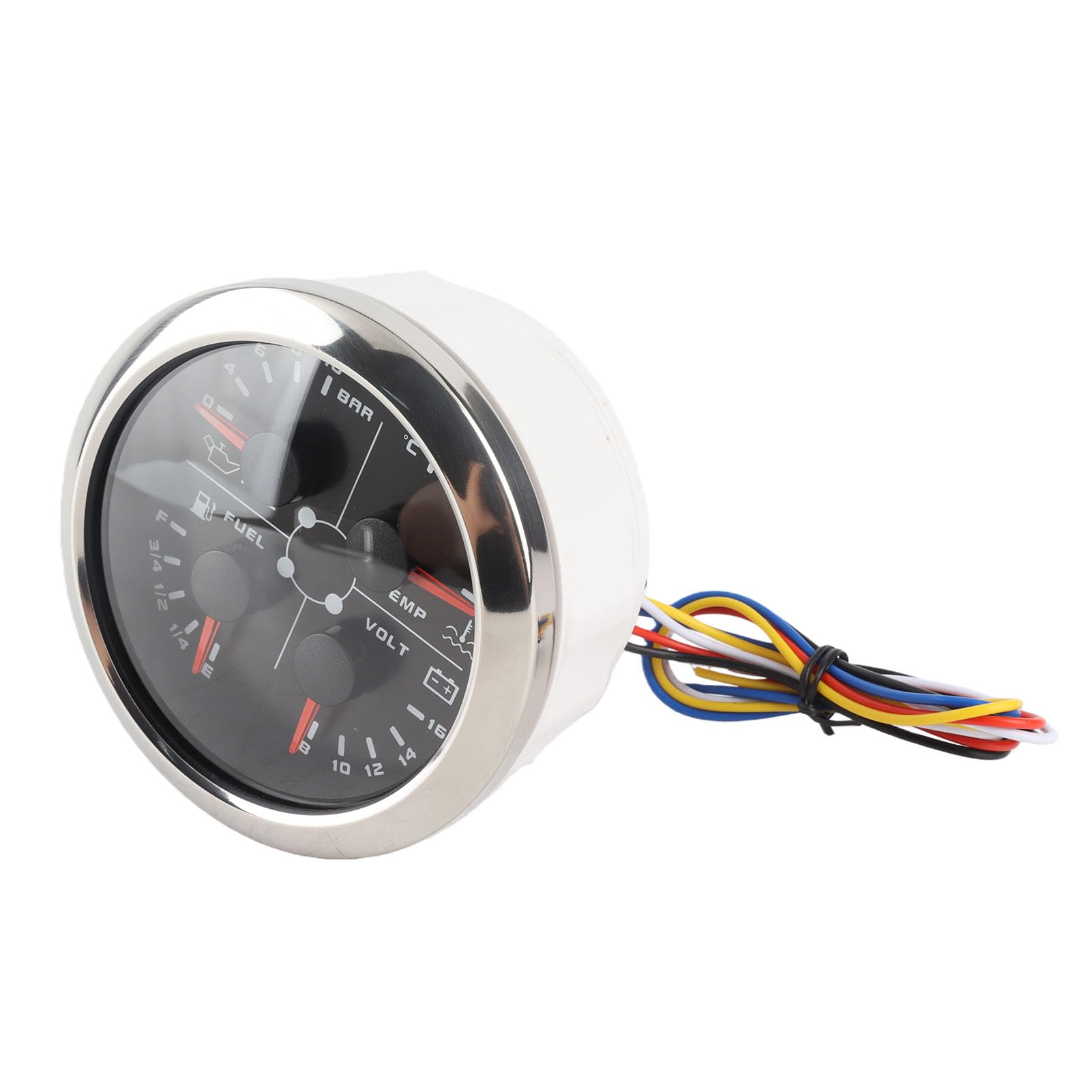 Generic Uniwersalny Wielofunkcyjny Miernik 4w1 85mm Bardzo Dokładny Woltomierz Ciśnienia i Temperatury Wody do Samochodów i Motocykli (Czarny °C/BAR)