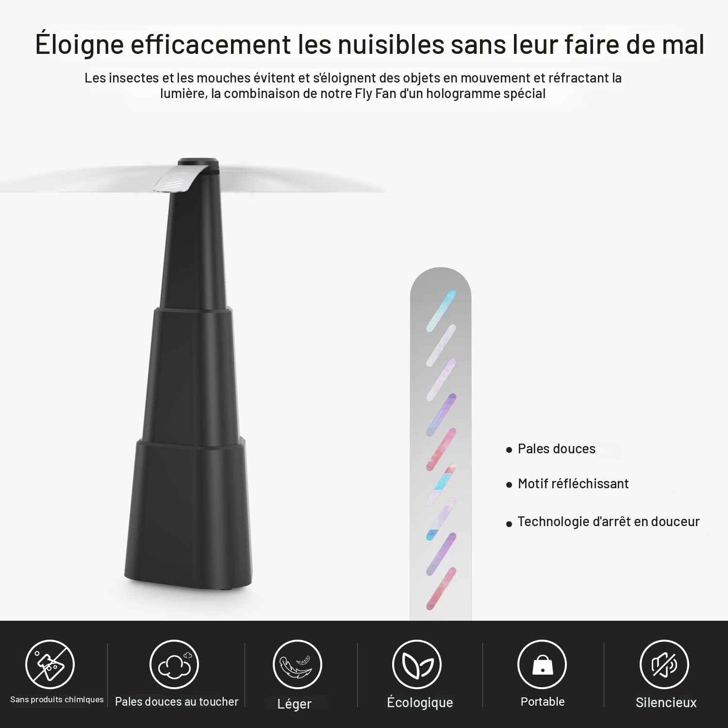 Lot de 3 ventilateurs anti-mouches pour tables, ventilateur anti-mouches pour intérieur et extérieur, ventilateur de table portable, ventilateur anti -mouches avec lames holographiques