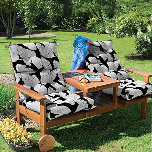 Twlear Outdoor High Back Patio Chair Cushions, Tufted Rocking Chair Cushions, Adirondack Cushions For Garden Porch Home Office Chair Use, 44” X 22” X 4”, 2 Pack, Black Lush Leaves #TOP1