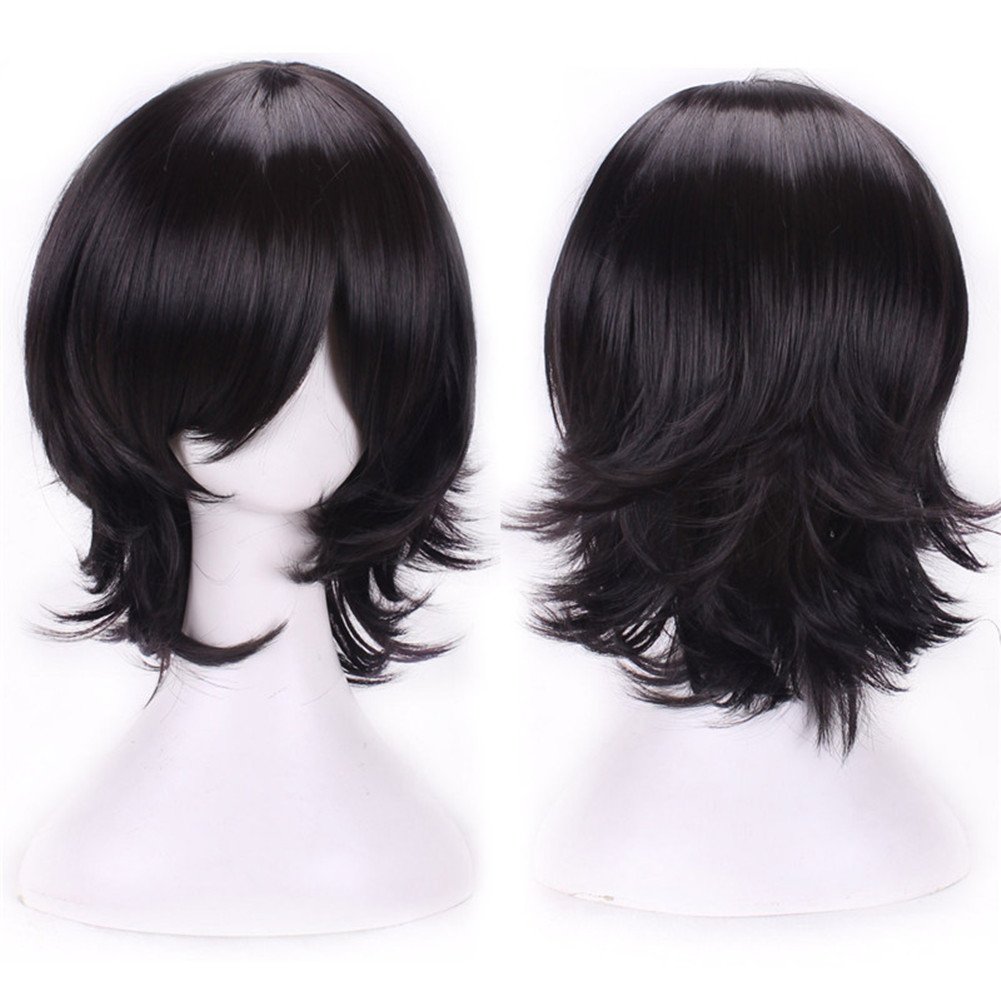 ANESHE Men's Short Layered Hair Anime Cosplay Wig Party Wig (Black)