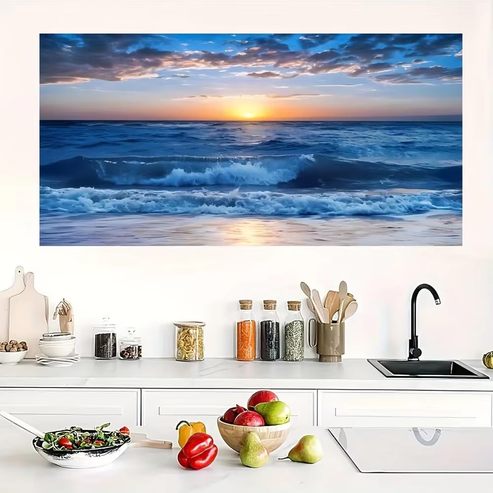 AEFOUU 1pc Sunset Seascape Canvas Wall Art Prints, Modern Abstract Ocean Print for Bedroom Living Room Hallway Decor Picture(30x60cm/12x24in/Frameless)