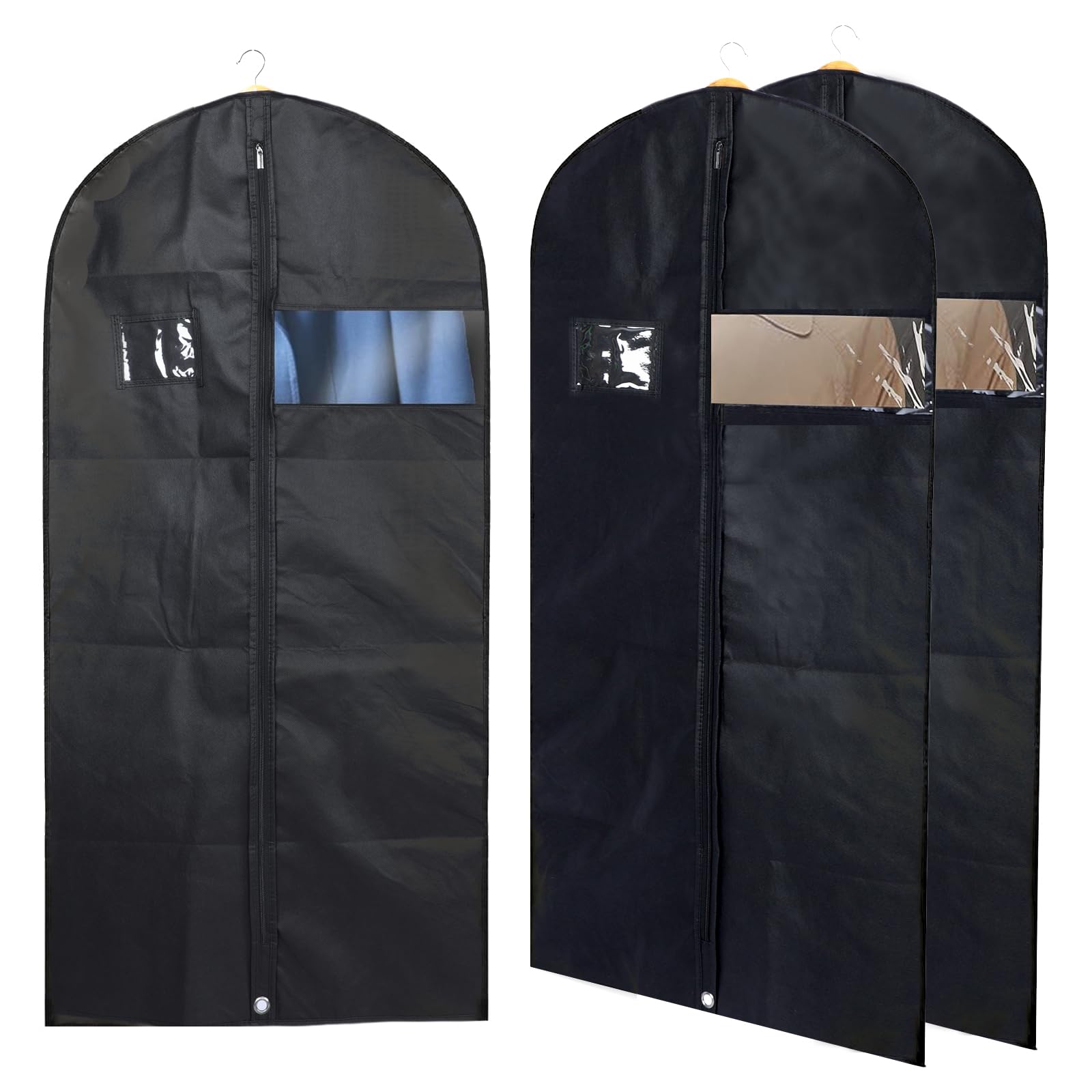 Wenrescry 130 x 60 cm Waterproof Breathable Garment Bags, Dustproof Suit Covers with Clear Window, Durable Zipper, 2-Pack for Long Dresses, Coats, Travel & Storage
