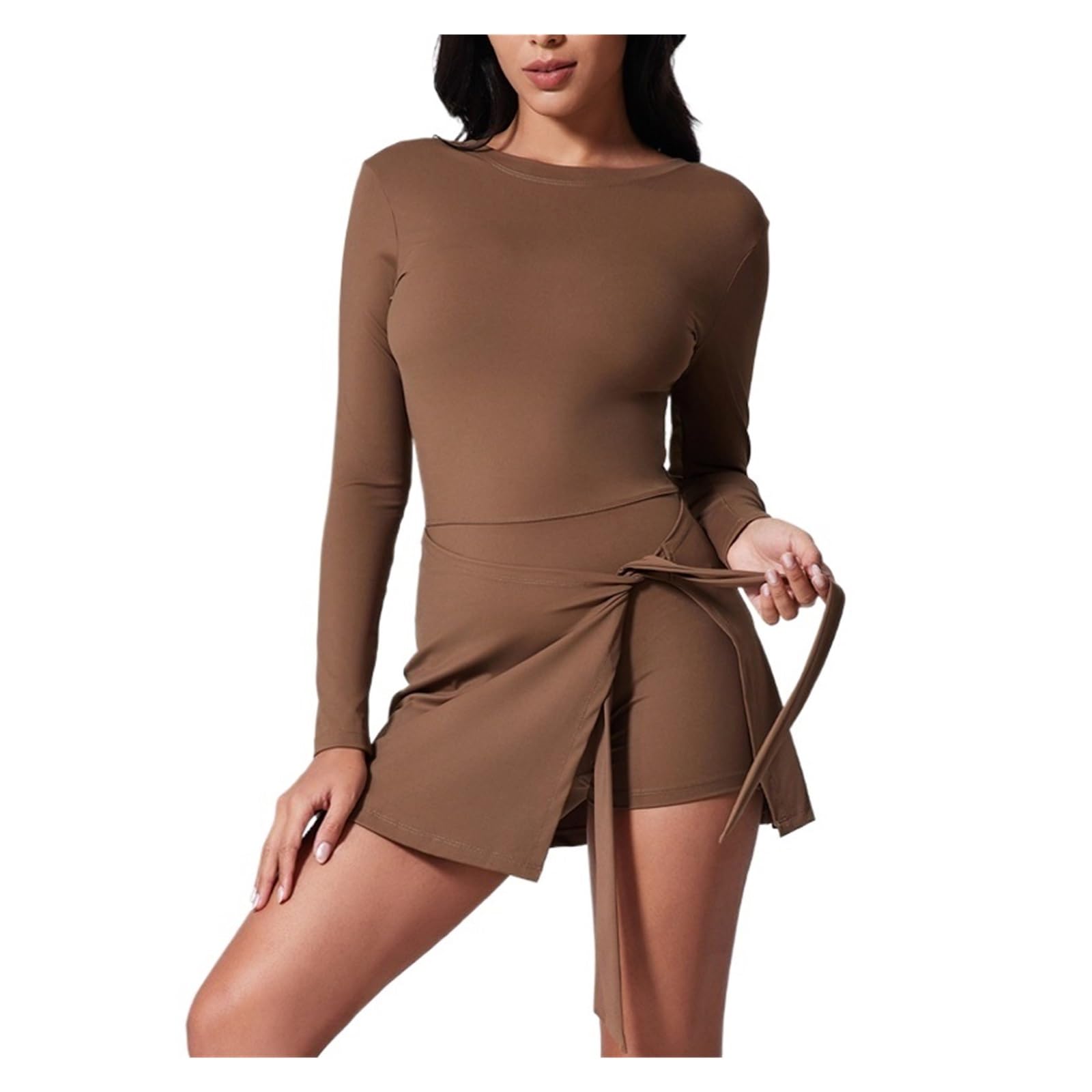 Sportkleid Damen-Tenniskleid mit hohem Halsausschnitt, langärmelig, Wickelrock, integrierte Shorts, Golf-Sportkleid
