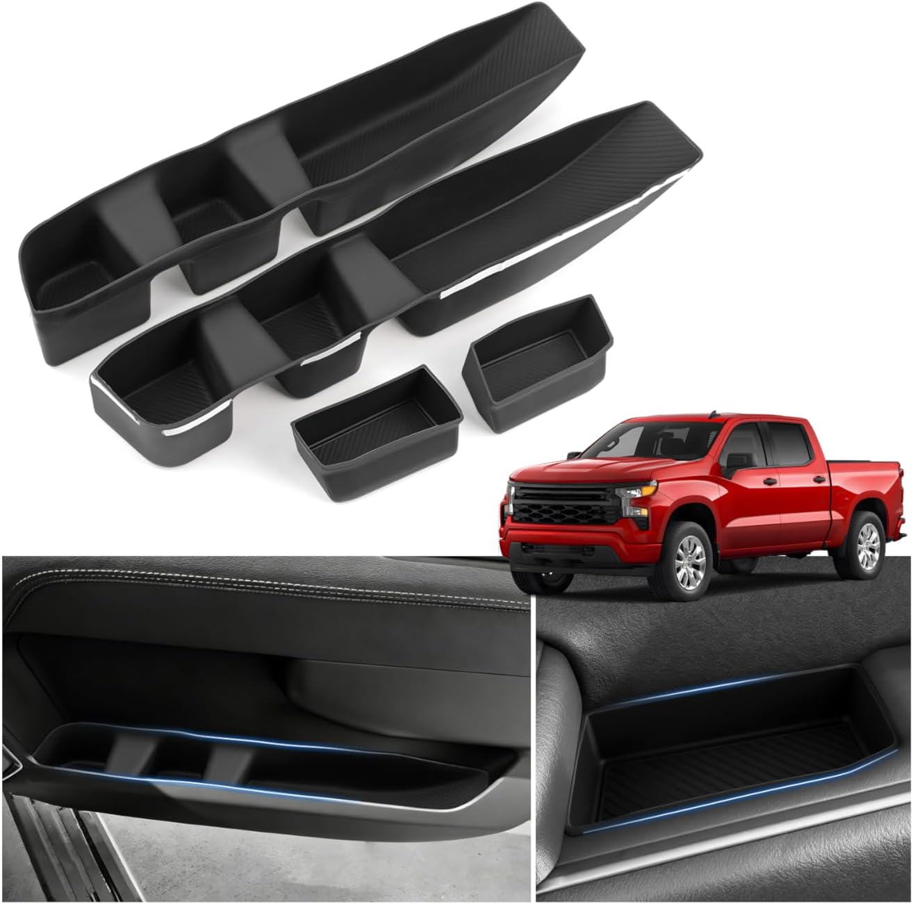 Shademax 4PCS Car Door Organizer for Chevy Silverado/GMC Sierra 1500 2022-2025 2026 Front Door Side Storage Box Silverado Accessories Door Pockets Insert Tray Protector TPE Material