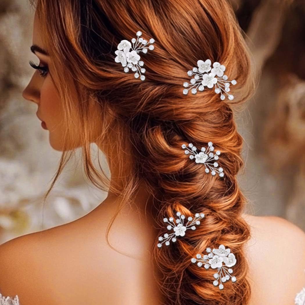 5Pcs Wedding Flower Hair Pins Silver Bridal Hair Piece  display picture 1