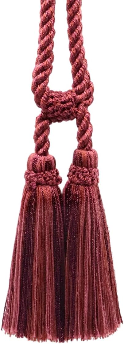 DÉCOPRO Set of 4 - Beautiful Dark Rust, Wine, Cherry Curtain & Drapery Double Tassel Tieback|5 1/2 inch Tassel|27 inch Spread (Embrace)|3/8 inch Cord|Style# TBC055-2|Color: P87