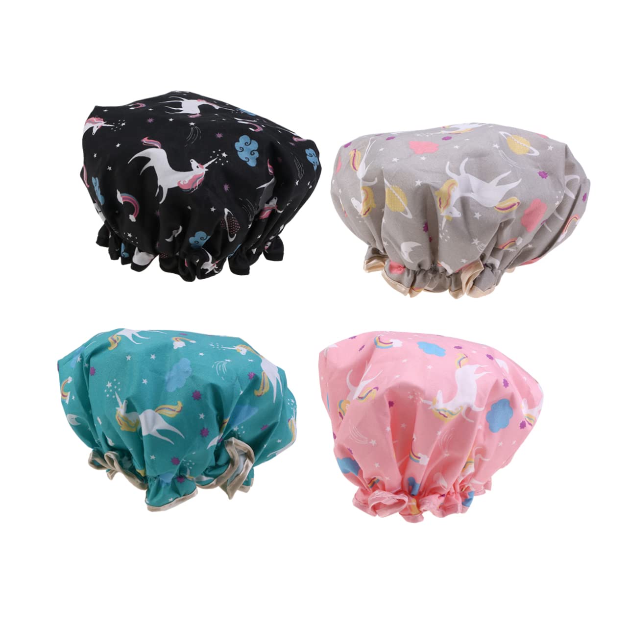 ABOOFAN 12stücke Doppellagige Wasserdichte Duschhaube Mit Einhorn- Elastisch Für Damen Duschen Spa Make-up Und Gesichtsreinigung Farben Grün Schwarz
