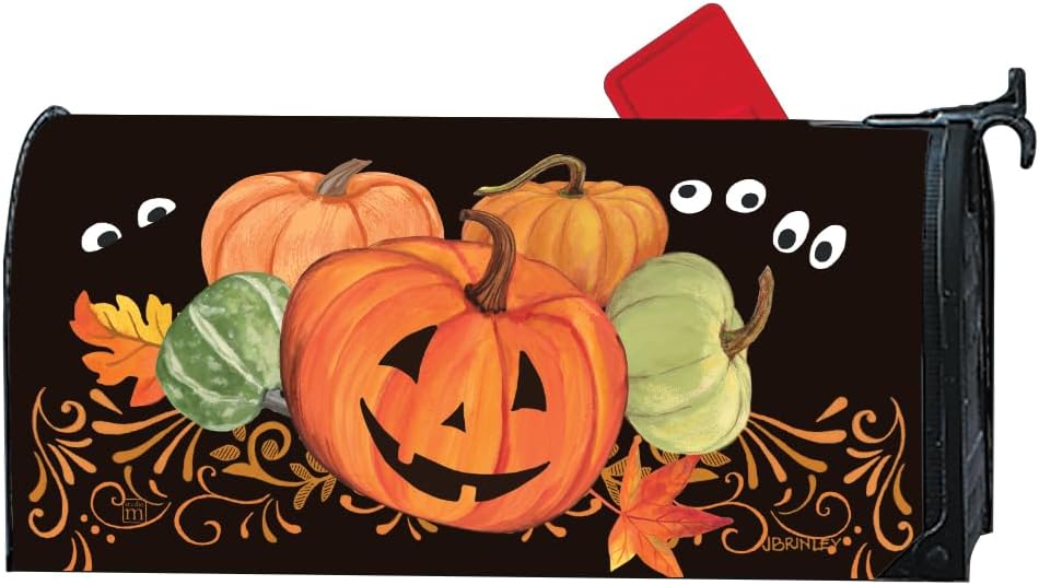 Studio M Decorative Halloween Jack-o-Lantern MailWrap Fits Standard Size 6.5 x 19 Inch Mailbox Weather Resistant Vinyl Orange and Black Trick or Treat