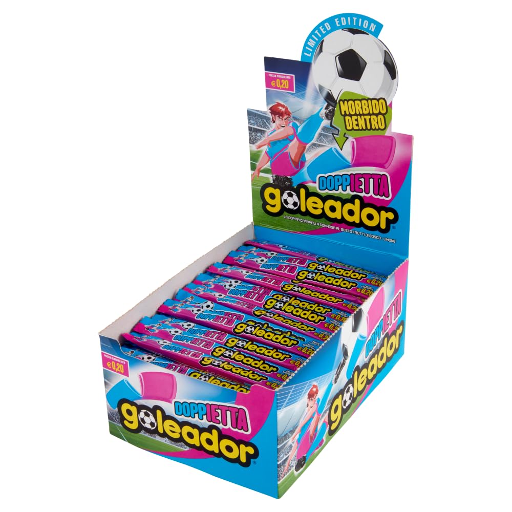 Goleador Lastrina Doppietta, Caramelle Gommose, Gusto Frutti di Bosco e Limone, Senza Glutine, con Zucchero, Confezione da200 Monopezzi, da Condividere con Amici o con Chi Vuoi