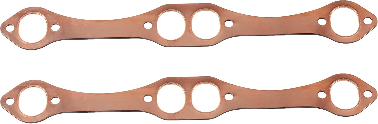 SBC Header Gaskets PH306,Oval Port Copper Exhaust Manifold Gaskets Compatible with Chevy 262 283 327 350 383 400 Small Block Gaskets,Copper Header Collector Gaskets,Reusable 2PCS.