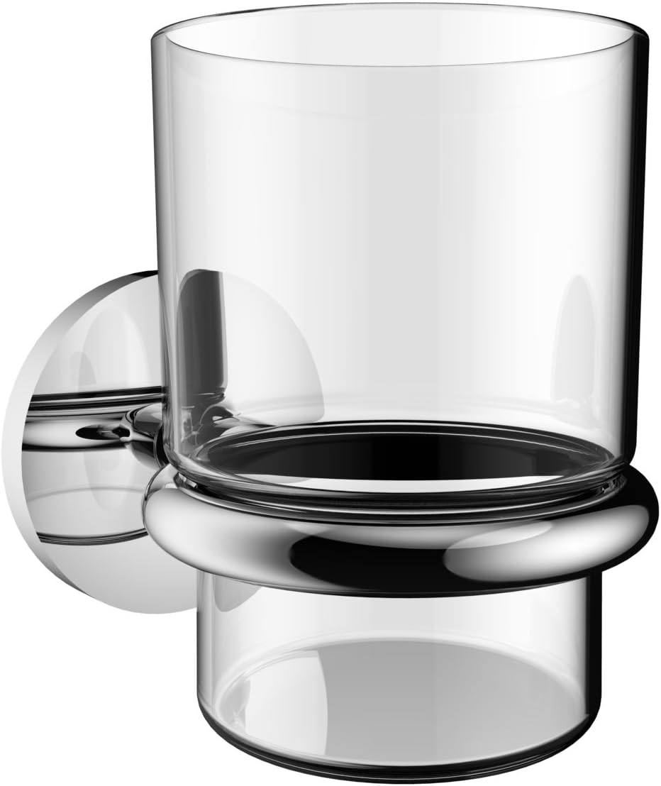 Tredoni Polished Chrome Toothbrush Tumbler Holder, Frosted Glass Cup, Wall-Mounted with 2 Screws or 3M-Adhesive (Drill Free)