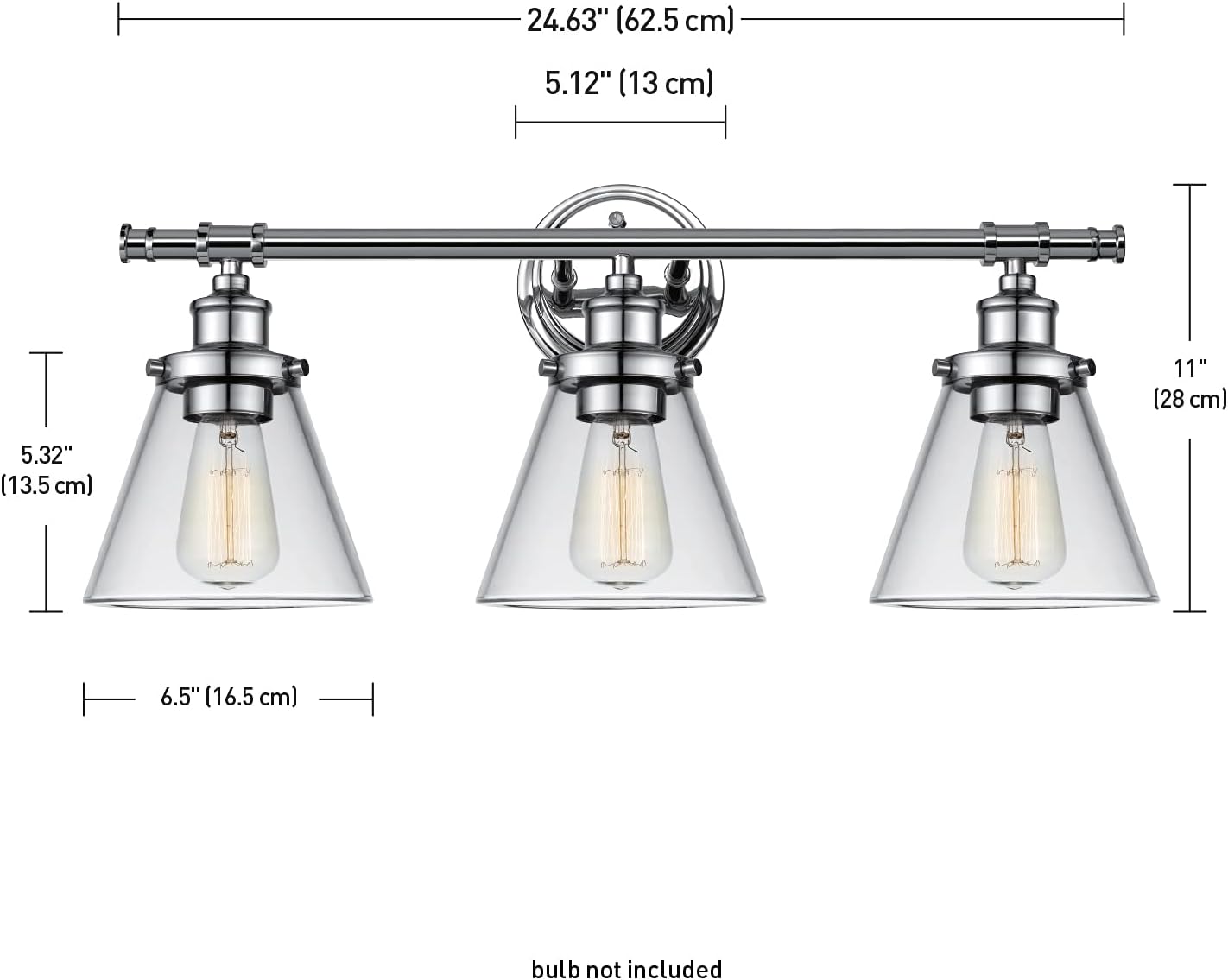 Globe Electric 51445 Parker 3-Light Vanity Light, Chrome, Clear Glass Shades, Bulb Not Included
