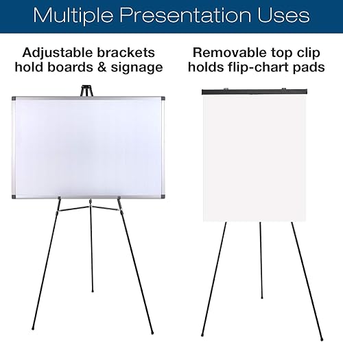 Miniatura 4 de Excello Global Products Soporte de caballete de presentación de aluminio Flip-Chart paquete de 2 con patas telescópicas, 70 pulgadas (negro)