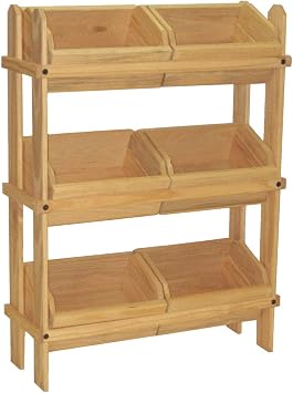 Displays2go Tiered Wooden Display, Floor Standing, 6 Removable Bins Oak PN6CDSOAK