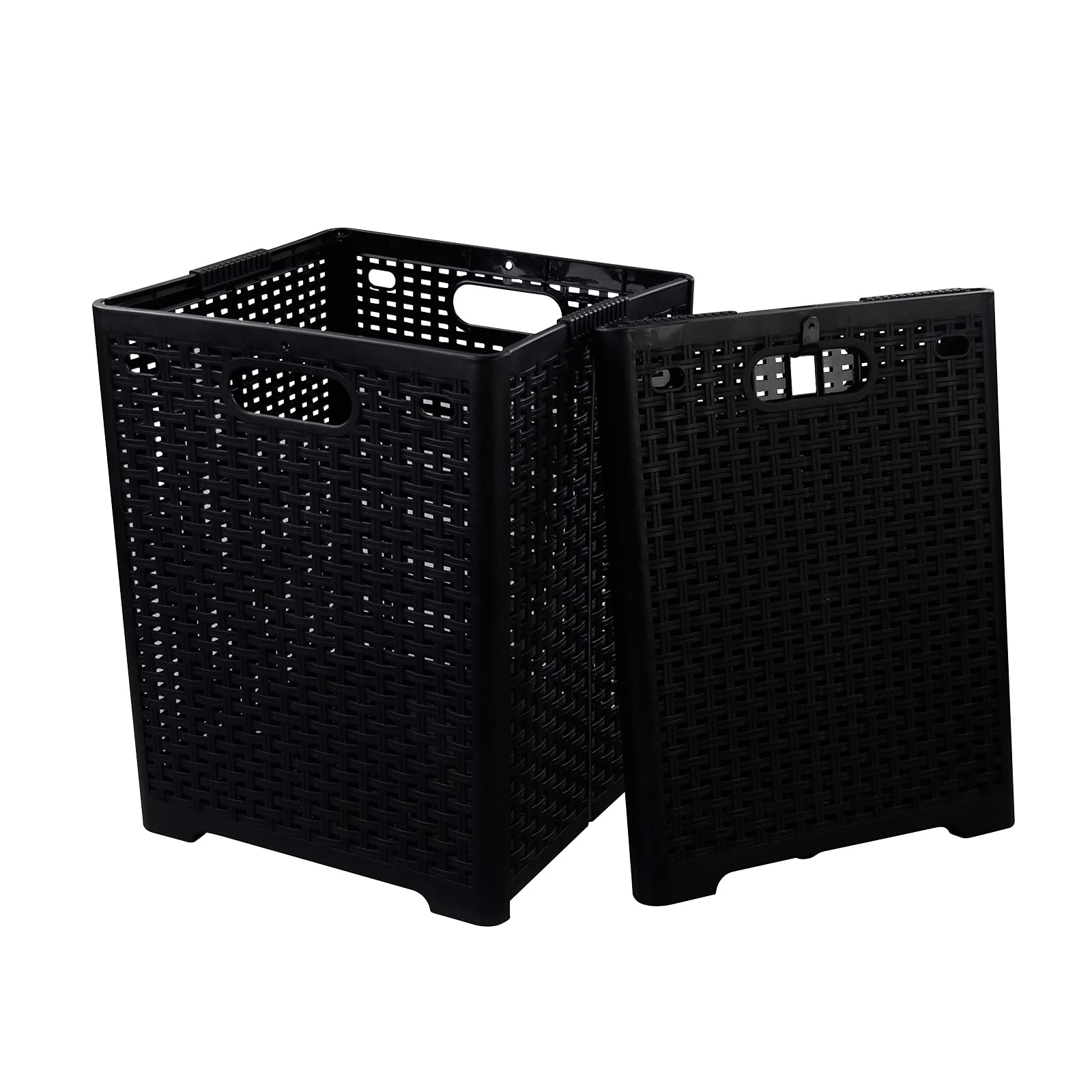 Panier de rangement en plastique noir pour organiser les étagères du salon